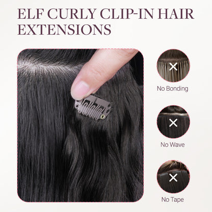 Medium Brown Highlighted Golden Blonde (5E/22I) Elf Curly Clip-in Hair Extensions (120-150g)