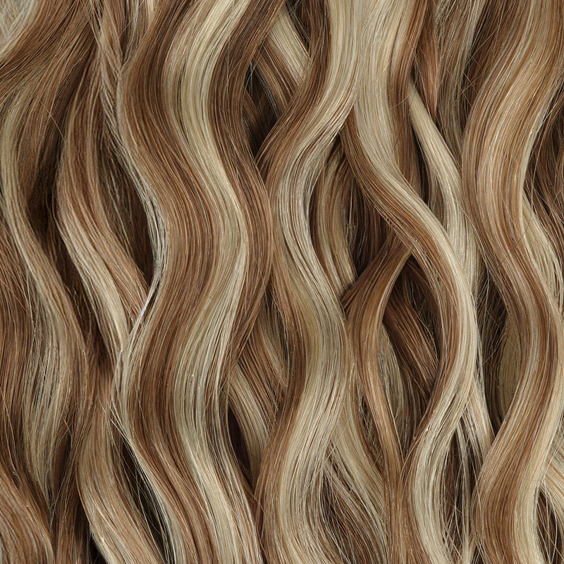 Medium Brown Highlighted Golden Blonde (5E/22I) Elf Curly Clip-in Hair Extensions (120-150g)