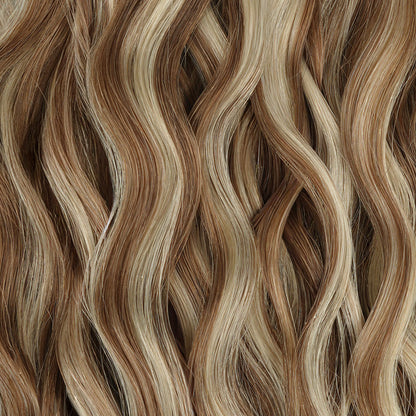 Medium Brown Highlighted Golden Blonde (5E/22I) Elf Curly Clip-in Hair Extensions (120-150g)