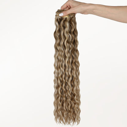 Medium Brown Highlighted Golden Blonde (5E/22I) Elf Curly Clip-in Hair Extensions (120-150g)